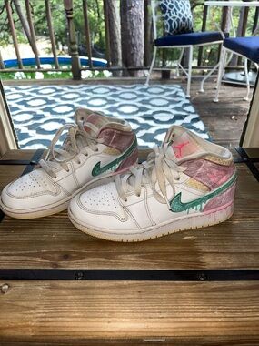 Nike Air Jordan Paint Dip High-Top Sneakers with Teal, Pink & Gold Accents